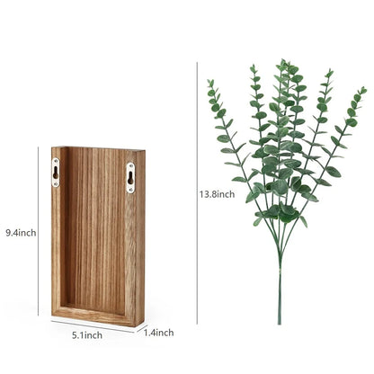 🌿 Lot de 2 jardinières murales en bois – Déco murale rustico-chic avec eucalyptus artificiel